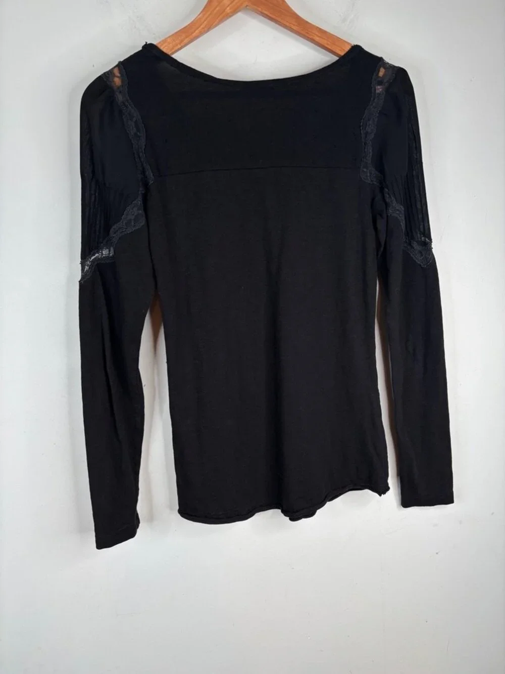 Free People Black Babydoll Henley S Lace Boho Y2K Whimsigoth Princess Sleeve